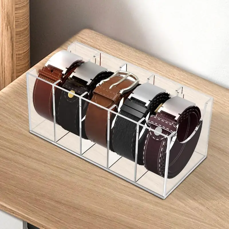 Organizador de cinturones acrílico con compartimentos, vitrina transparente para cinturones y corbatas, ideal para organizar bufandas en el armario. - Image 3