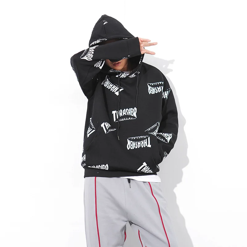 

Outdoor 2021 spring Autumn hip Hop loose teenagers letter Printed hoodies men joggers dance boys coat hoody with hat