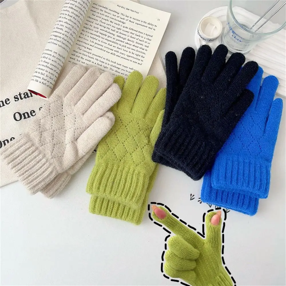 

Touch Screen Knitted Gloves Cute Cold Proof Thick Short Mittens Windproof Warm Gloves Winter