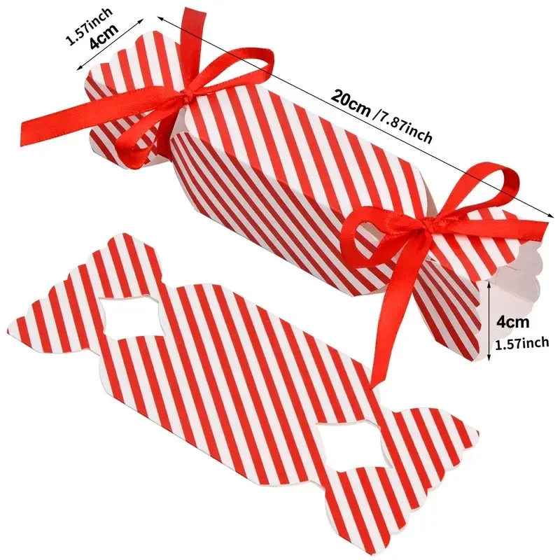 Candy Box For Christmas Ribbons DIY Sweets Chocolate Cookies Decoration Party Gift Xmas Wedding Paper Packaging Boxes 20pcs