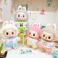 Doll Clothes for 17cm Labubu Dolls Toy Cute Mini Plush Doll's Outfit Accessories Student Outfit Maid Dress Hairpin Fans Gift 2