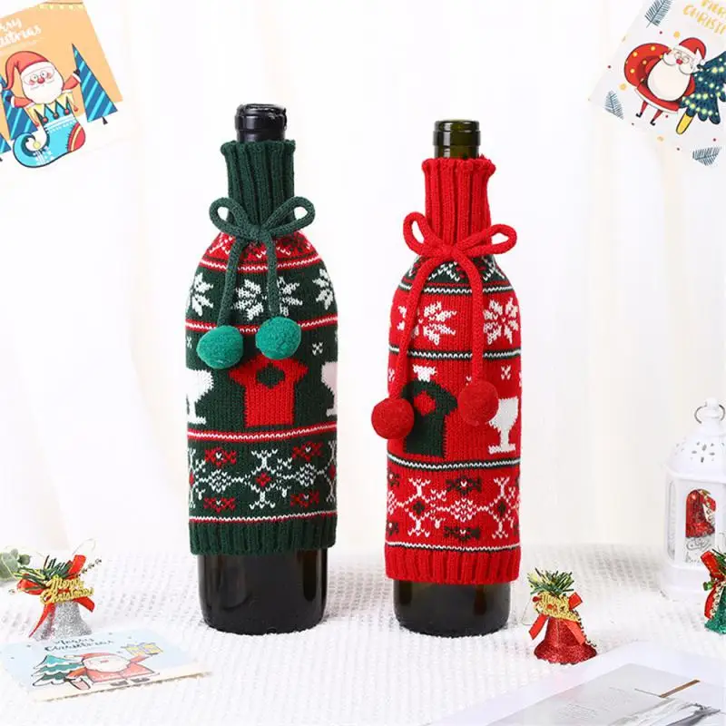 

Christmas Wine Bottle Set Home Christmas Wool Dining Room Hairball Barware Popular Decoration Creativity Knitting Decorate Need