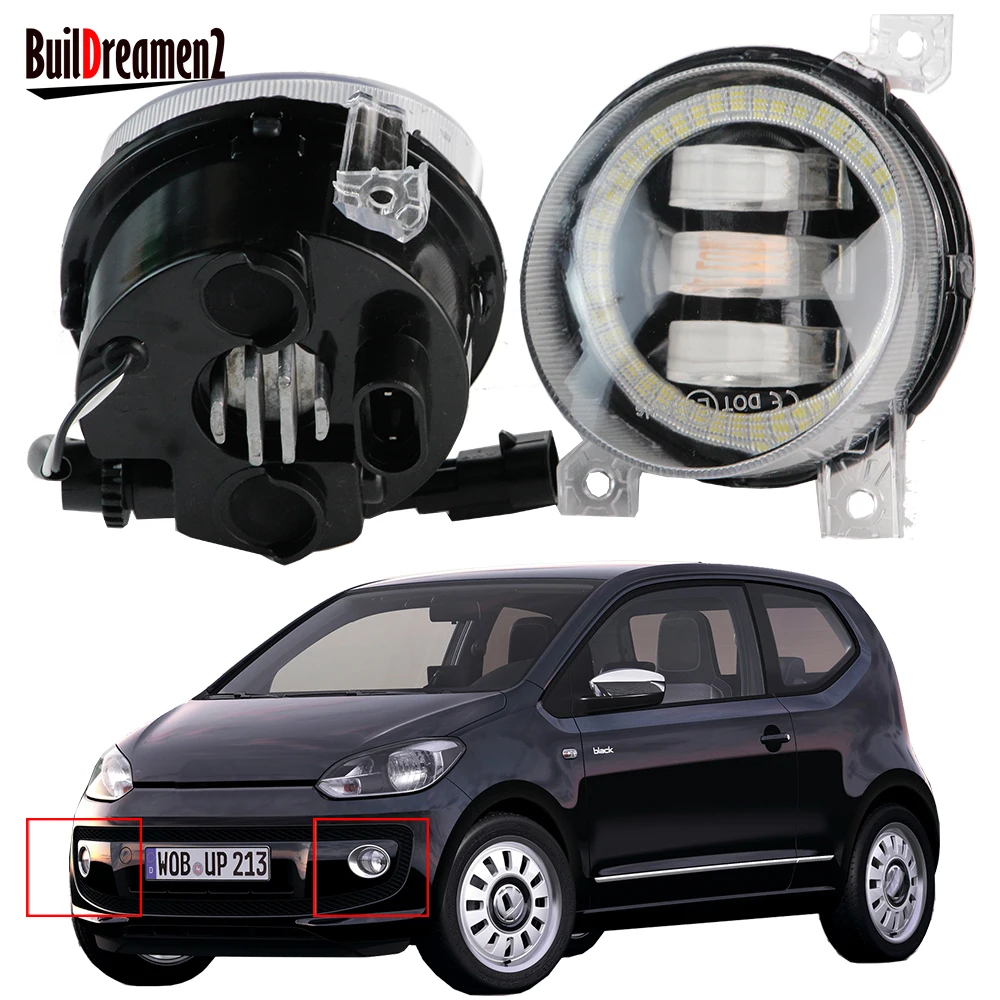 2 Pcs Led Fog Light Assembly Angel Eye Drl Canbus Car Paraurti Anteriore Fendinebbia Daytime Running Lamp Per Volkswagen Vw Up! Up 2011-2020