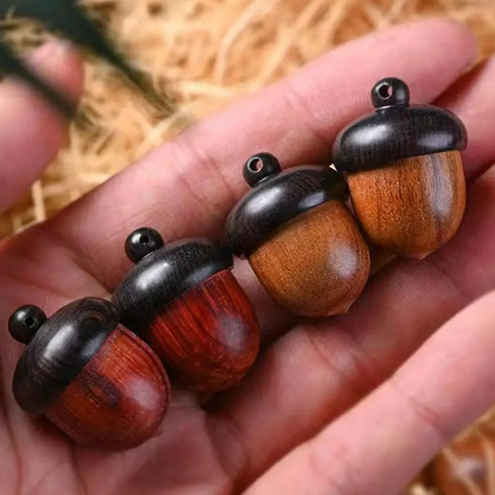 Solid Wood Pill Storage Box Acorn Pendant Mini Portable Capsule Organizer Weekly Medicine Pill Case Outdoor Home First Aid Tools