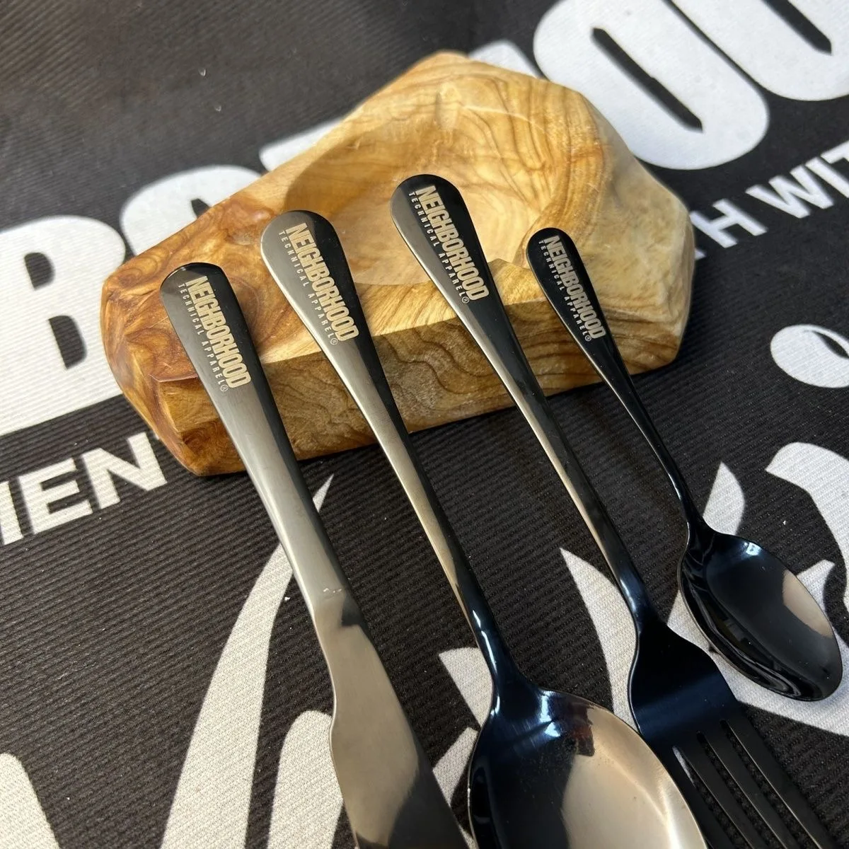 NBHD spoon tableware spoon long handle thickened home outdoor portable 304 stainless steel black steak knife 2