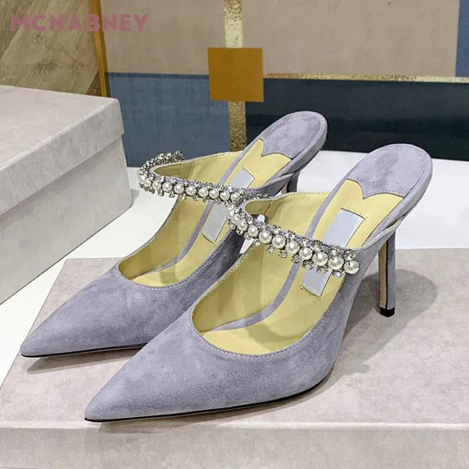 

Full Drill One Line with Suede Fashion Sandals Orange Purple Red Pointy Stiletto Slippers Fashion Casual Women's Sandals