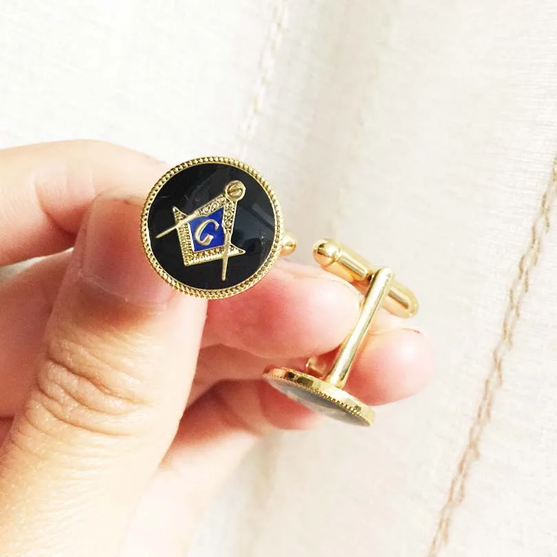 Elegant Masonic Black and White Checkered Rug Floor Cufflinks