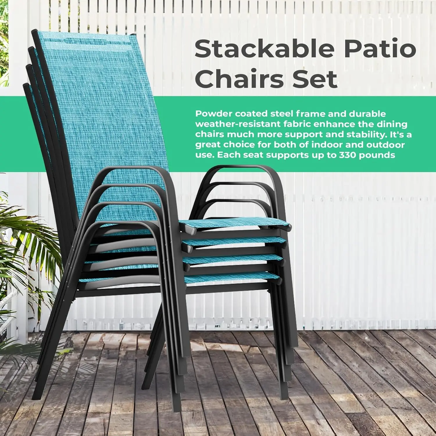 Patio Dining Chairs Set of 4, Outdoor Stackable Dining Furniture Set, All Weather Dining Set for Lawn, Garden, Backyard