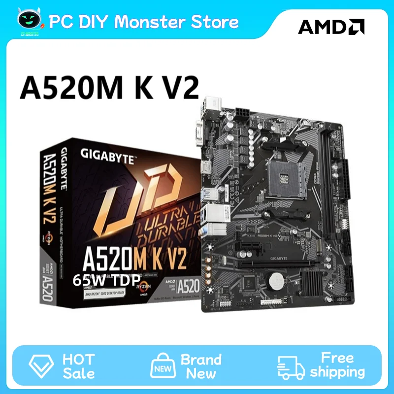 AMD A520M K V2 New Micro-ATX AMD A520 DDR4 Motherboard 5100MHz M.2 USB 3.1  64G Double Channel Socket AM4 Motherboard carte mere