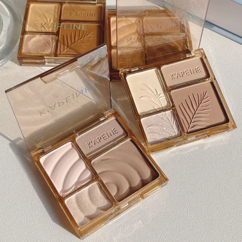 Face Highlighter Contour Palette Makeup Palette 4 Colors Facial Highlighter Makeup Palette 3D Nose Shadow Cosmetics Matte Face Contouring Shadow Palette Face Beauty Makeup Tool