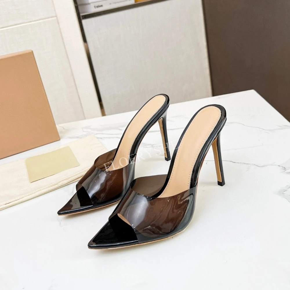 2024 Black Stiletto Pointed Toe Slippers New Arrival Women Thin High Heel Comfortable Party Solid Dress Shoes For Free Shipping