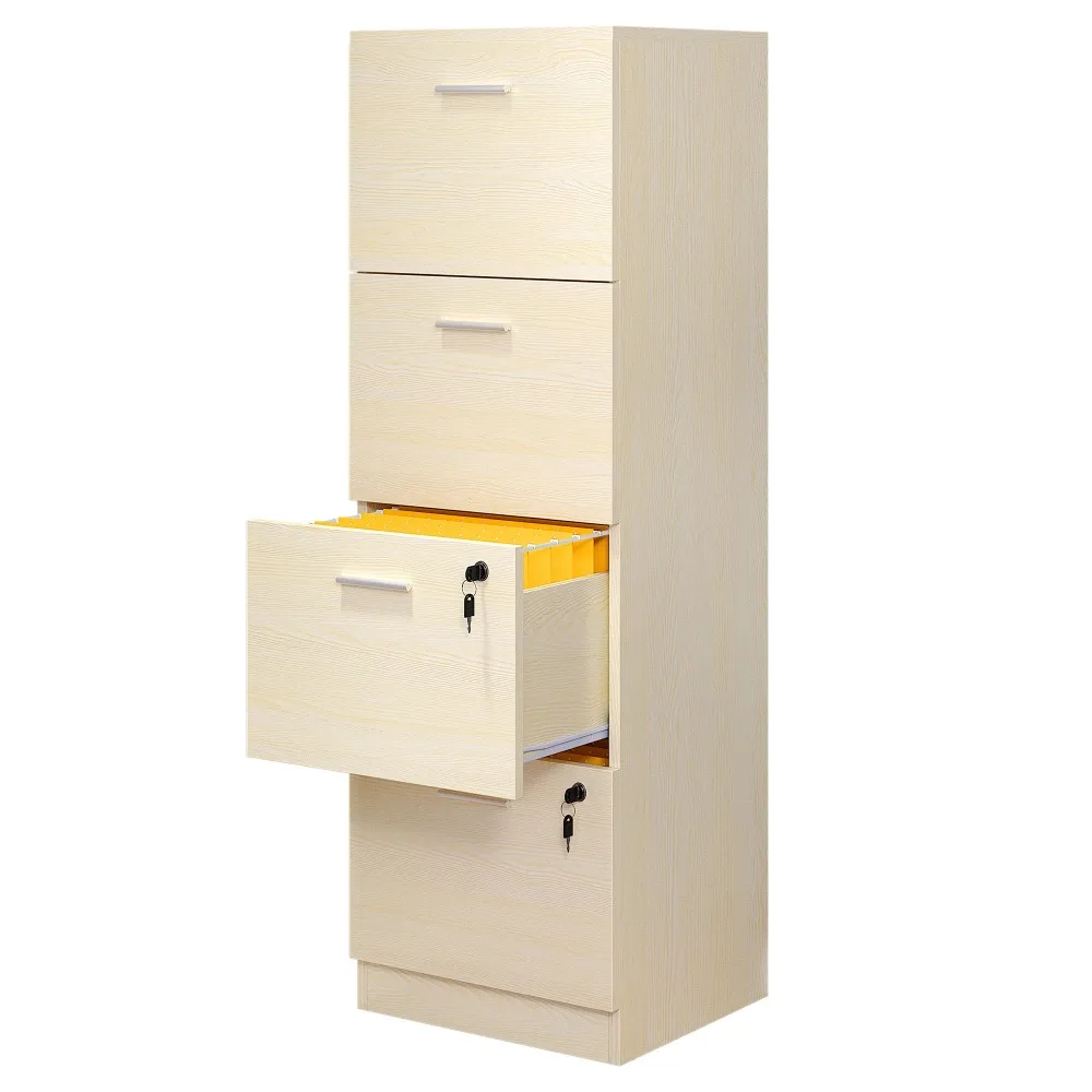 

4-Drawer Wood File Cabinet with Lock,15.8" Deep Vertical Filing Cabinet for Letter A4-Sized Files, Easy to Assemble, Oak