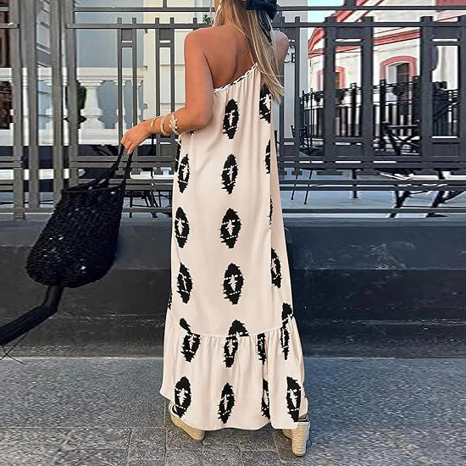 

Women's Summer Beach Holiday Maxi Dress Elegant One Shoulder Bohemian Print Dresses For Women Loose Casual Vacation Style Dress