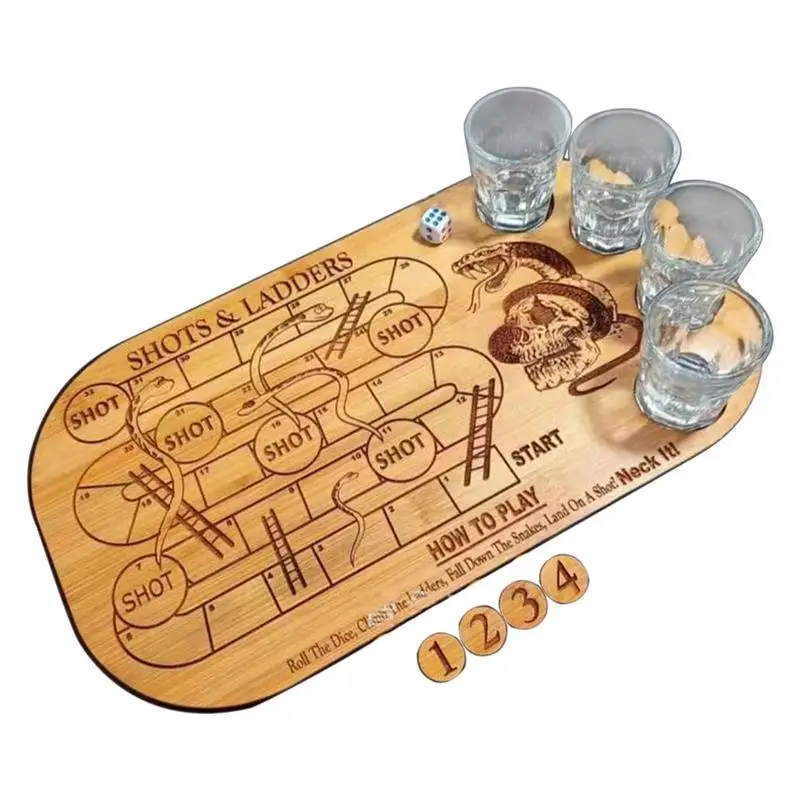 

Shots & Ladders Drinking Game Wooden Snake And Ladder Drinking Plate Adults Classic Board Game Funny Family Party Table Games