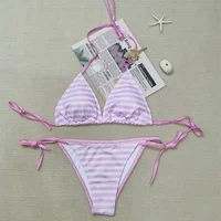 2025 Sexy Holiday Beach Style High-value Pink and White Striped Printed Swimsuit Bikini Babes Hot Spring Vacation Ins Girl 1