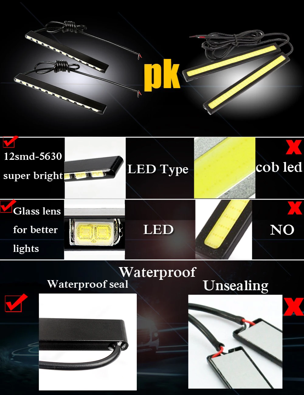 Waterproof LED Daytime Running Lights with Aluminum Housing