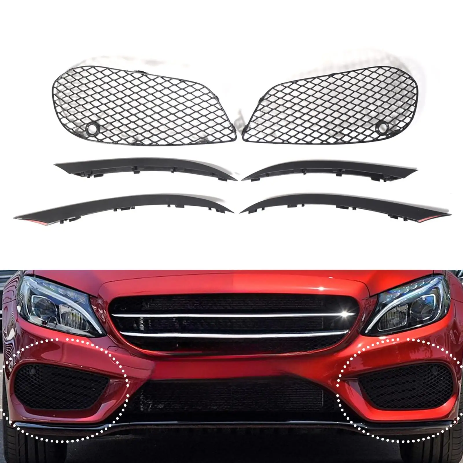 Front Lower Fog Light Grille Set 2058854023 2058854123 Left and Right for Mercedes-benz C-class W205 Accessory Spare Parts