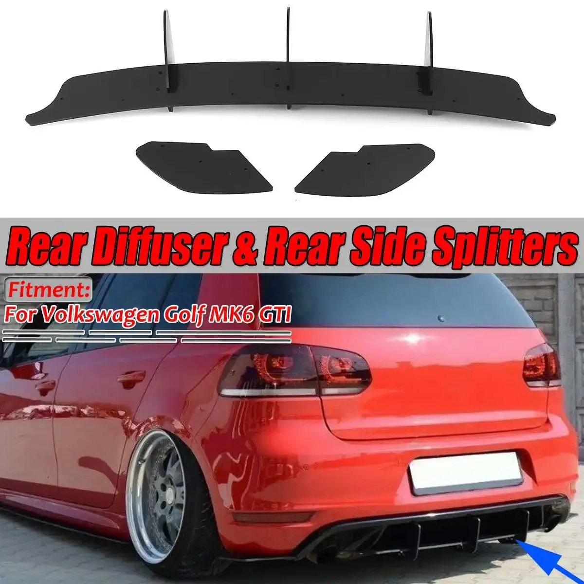 

Car Rear Bumper Lip Diffuser Splitters Body Kit Spoiler Aprons Cover Guard Trim For Volkswagen For VW For Golf 6 VII MK6 GTI R20