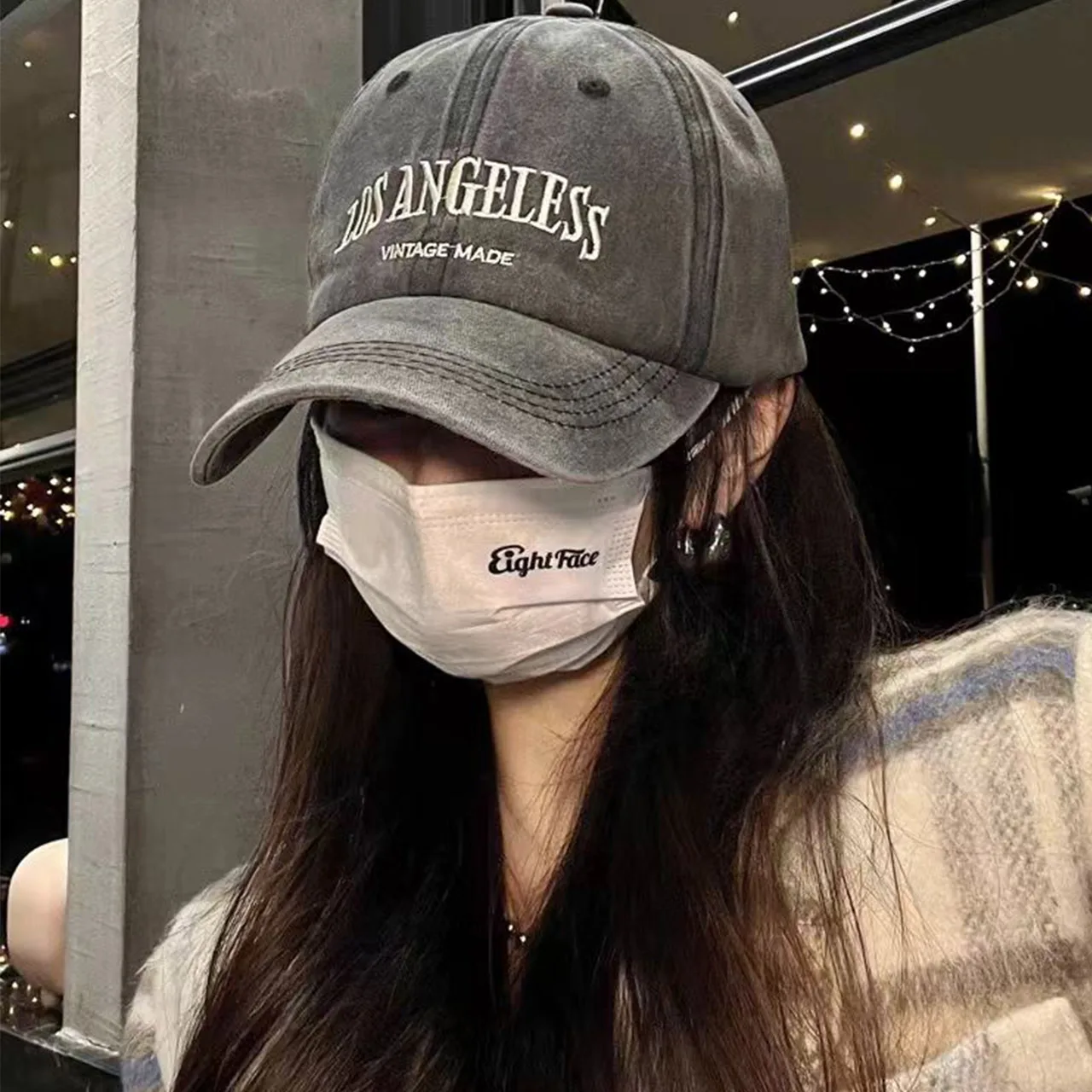 Ins Retro Gray Baseball Hat Women's Summer American Washed Large Head Circumference Trendy Autumn and Winter Face-Showing Small
