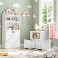 Toy Storage Organizer with Clothes Rail, Combination Type Kids Bookshelf and Bookcase  Box with Wheels, Toddler Bookshelf 2