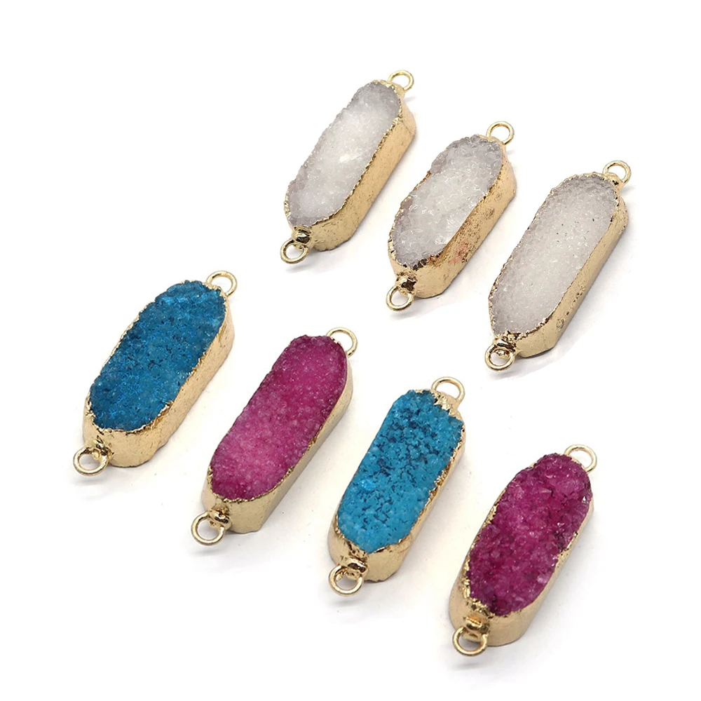 

Natural Stone Crystal Charms Rectangle Necklace Pendants Jewelry Making Earrings White Double Hole Connector DIY