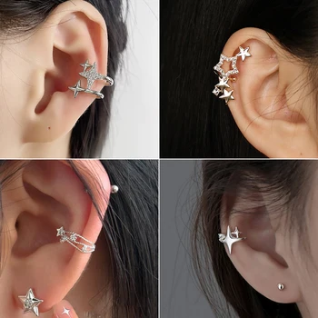 Korean Crystal Clip Earrings For Women Zircon Star Without Hole Jewelry Fake Earrings Single Ear Bone Clip Earings Ear Cuffs
