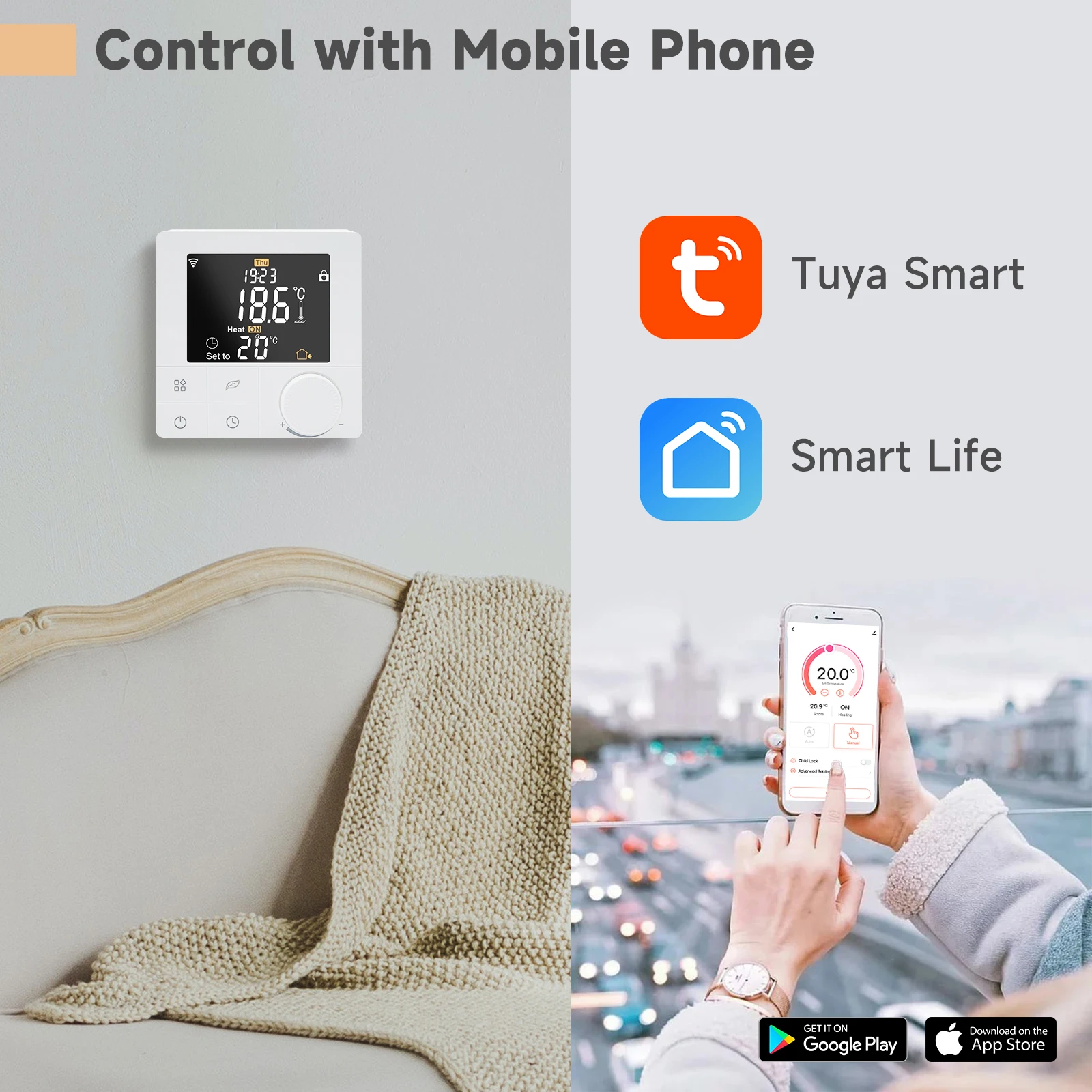 Beok Thermostat Connecté et Intelligent WiFi Thermostat sans Fil +récepteur  Thermostat chaudiere gaz,programmable Tuya APP Compatible avec Alexa et