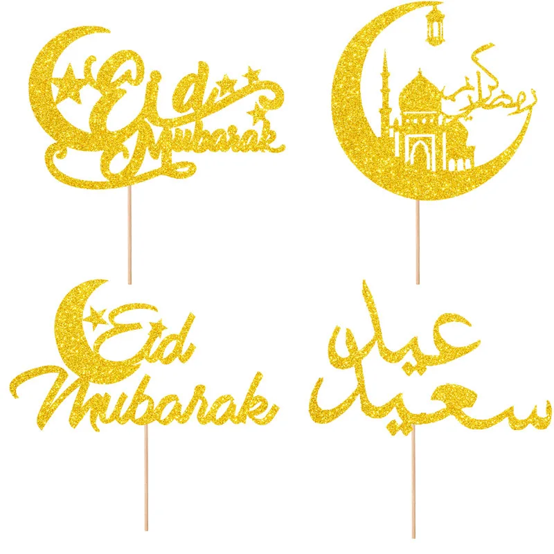 Eid Mubarak Cake Topper Glitter Paper Cake Flags Ramadan EID Festival Bunting Islamic Muslim Mubarak Party Cupcake Decoration party decorations birthday party supplies cake topper cake decorations cake toppers