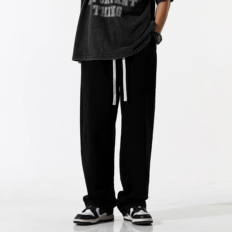 New Spring And Summer Youth Loose Straight Casual Pants Men'S Fashion Trend Versatile Comfortable Elastic Waist Jeans Trousers