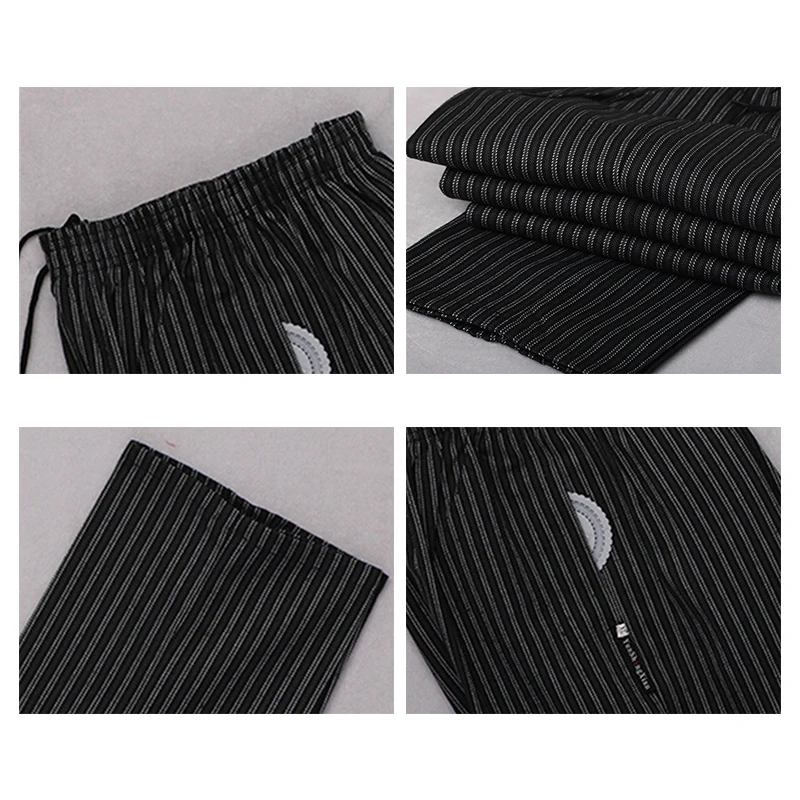 Restaurant Men's Chef Pants Catering Striped Kitchen Pants Hotel Women Waitress Summer Elastic Waist Bottoms Zebra