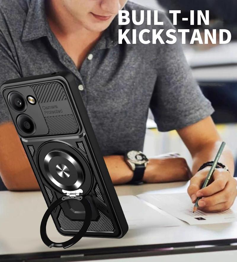 Cover Per Xiaomi Redmi A5 4G Con 2 Vetri Temperati - Custodia Con Protezione Fotocamera Scorrevole E Anello Supporto - Verde