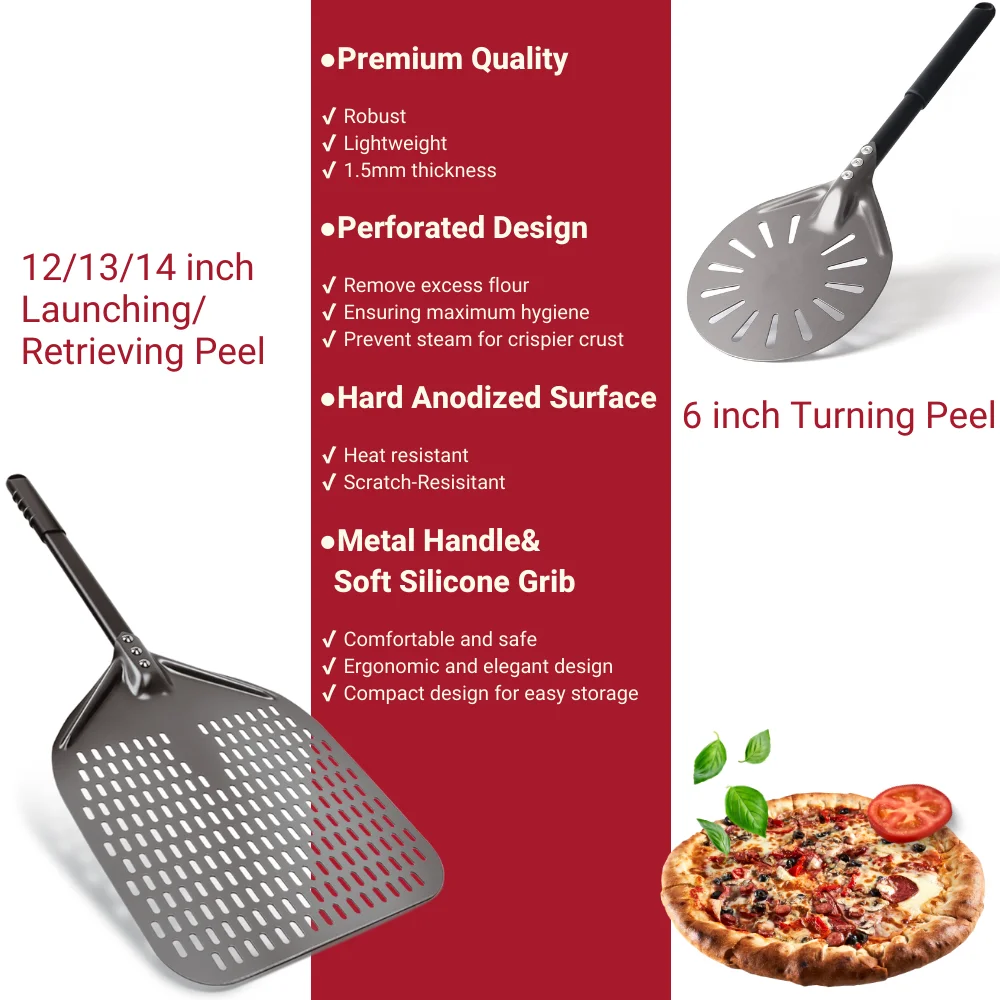 Pizza Peel 6&12 13 14 Inch Aluminum Bread Paddle Pizza Oven Turning Hard Anodized Baking Kitchen Tool Spatula