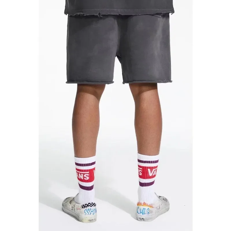 Spring/Summer Unisex Fashion Leisure Sports SAINT LOUIS Handmade 1 Day Dirty Splash Damaged Logo Split Shorts