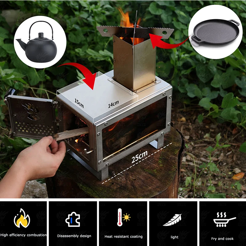 1pc Chauffage Extérieur Camping En Plein Air Poêle Camping Poêle Bois  Gazéificateur Cuisinière Four Poêle À Bois Acier Inoxydable Pique-nique  Randonné