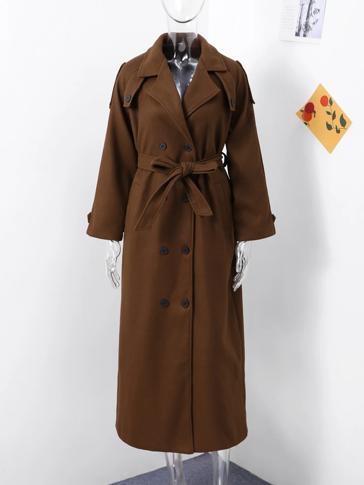 Street Long Trench Coats With Belt Women Black Loose Lapel Double Breasted Full Sleeve Overcoat 2025 Early Spring Lady Outwears 5