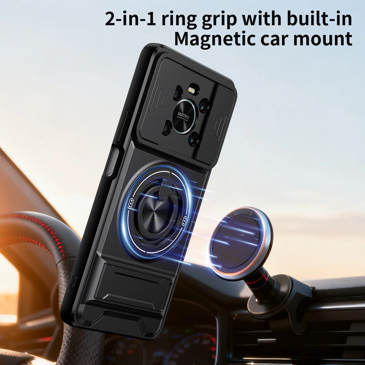 Shockproof Phone Case with Sliding Camera Cover and Built-in Kickstand