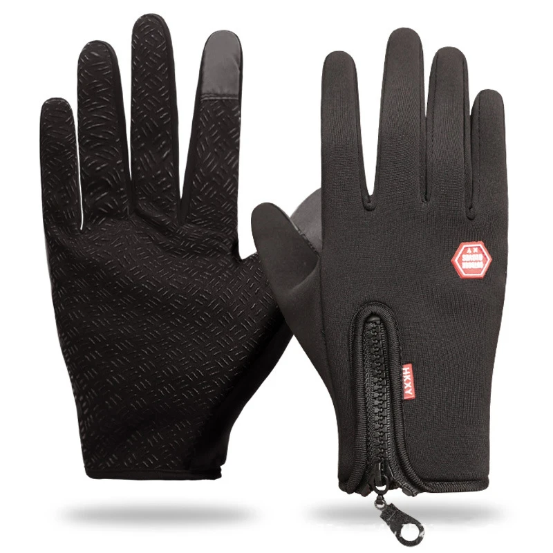 Cycling Gloves Winter Waterproof Warm Zipper Non-Slip