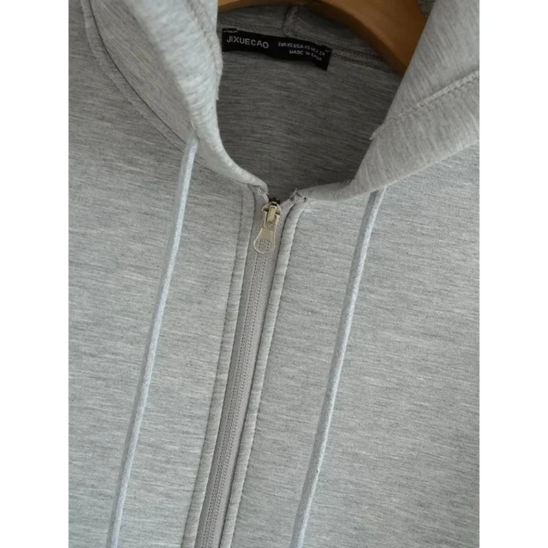 Women Fashion Casual Zipper Top Hoodie Street Style Vintage Solid Long Sleeve Loose Outerwear New Autumn Winter Hoodies