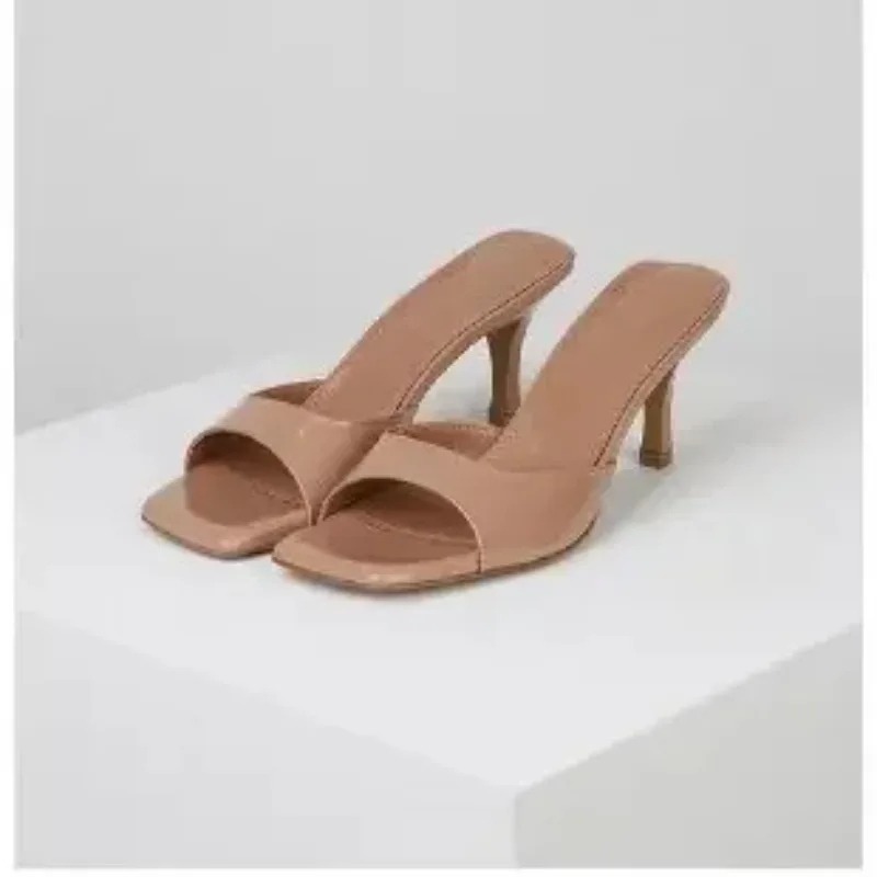 New Summer New Slippers Women  Trend Sexy Large Size Square Toe Thin Heels Shoes Ladies Casual Slippers Heel zapatos 35-42 1