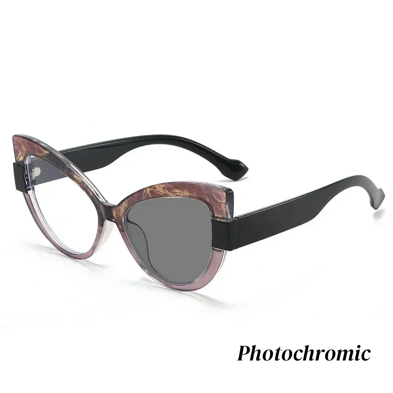 Vintage Cat Eye Photochromic Myopia Glasses with Gradient Frame and UV Protection