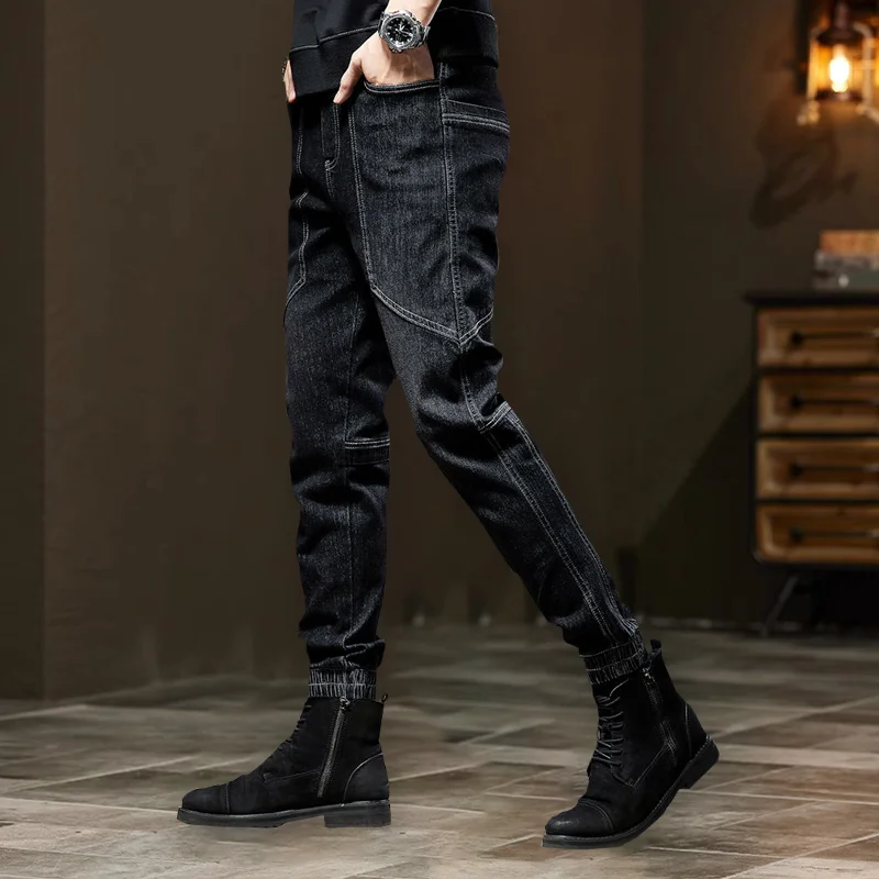 Winter KPOP Fashion Style Harajuku Slim Fit Trousers Korean Style Casual All Match Thick Harem Pant Drawstring Pockets Jeans