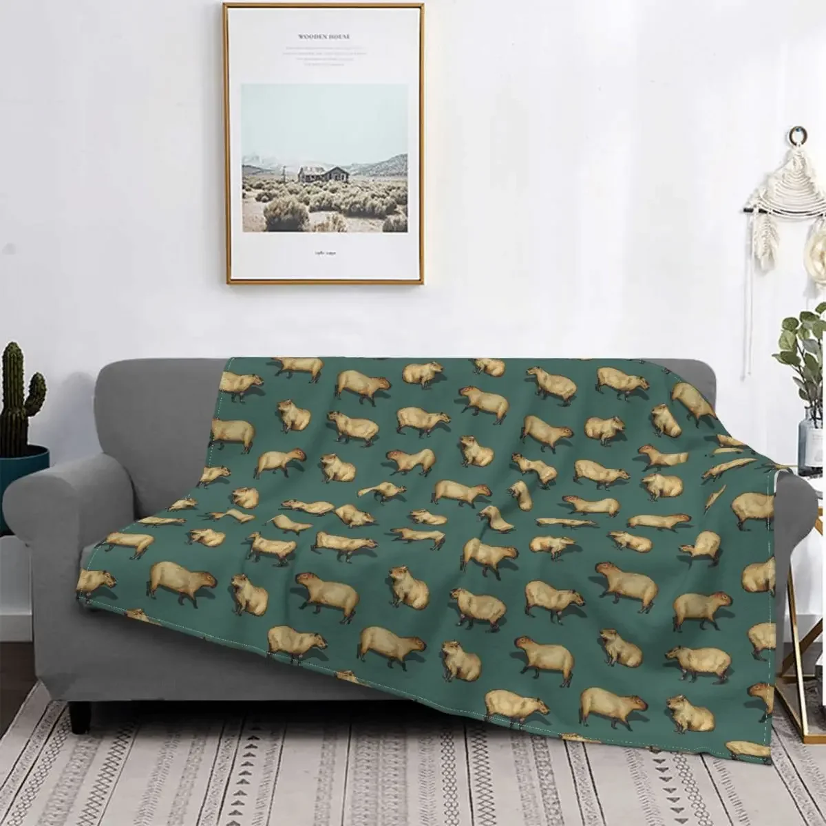 

Cute Capybara Pattern Blankets Flannel Spring Giant Rodents Multi-function Lightweight Throw Blanket for Bed Couch Bedspreads