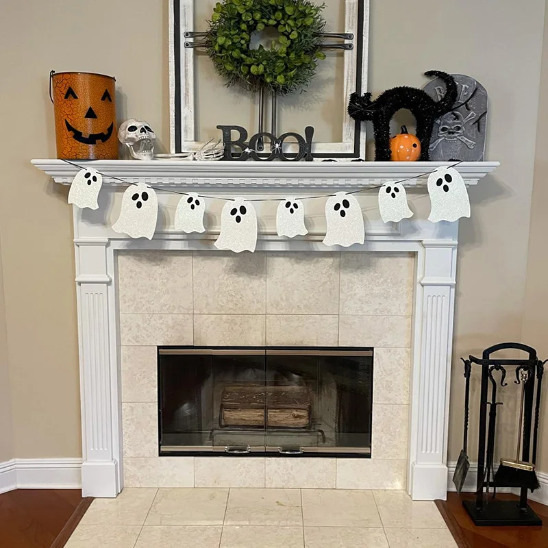Halloween Cute Cartoon White Ghost Banner White Pink Ghost Streamers Decor Happy Halloween Party Decor Hanging For Home Favor