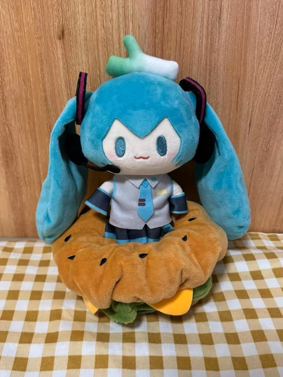 Hatsune Miku Kawaii Q Version Figure Doll with Hamburg Outfit - Cute Anime Bag Pendant and Soft Ornament Gift