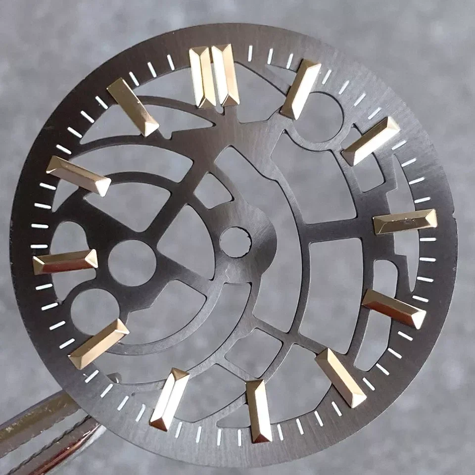 Silver Grey Black Skeleton Hollow-out Watch Dial - 29mm Premium Quality