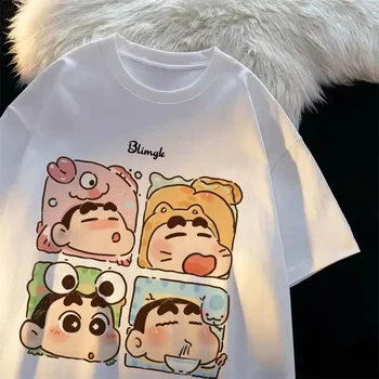 2025 New Cute Cartoon Crayon Shin-chan Pure Cotton Short Sleeve T-Shirt for Women Fashionable Trendy Style Crew Neck Fashion Top 1