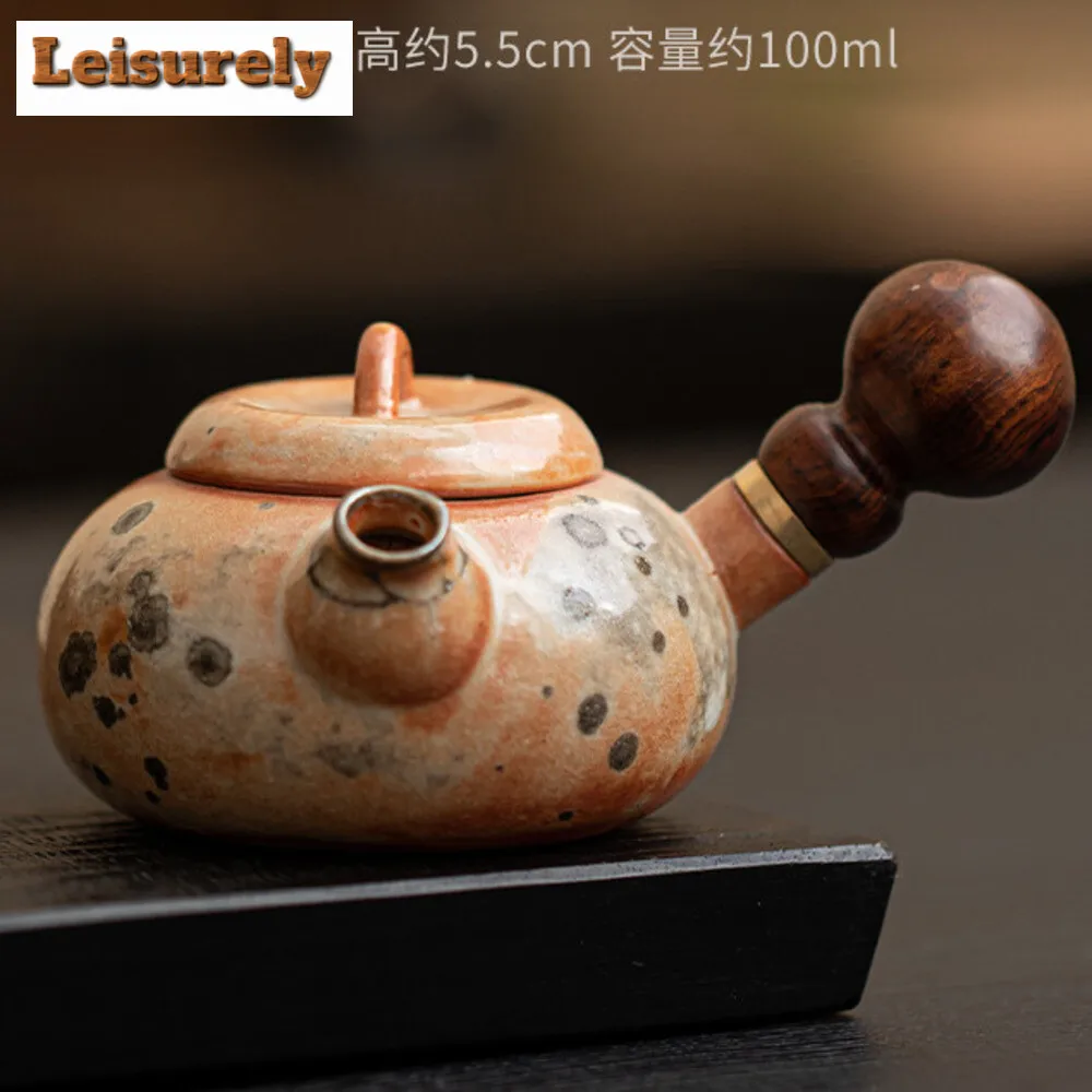100ml Creative Zhiye Cat Side Handle Pot for Making Tea Handmade Wood-fired Porcelain Pot  for Infusions Kettle Kung Fu Tea Set
