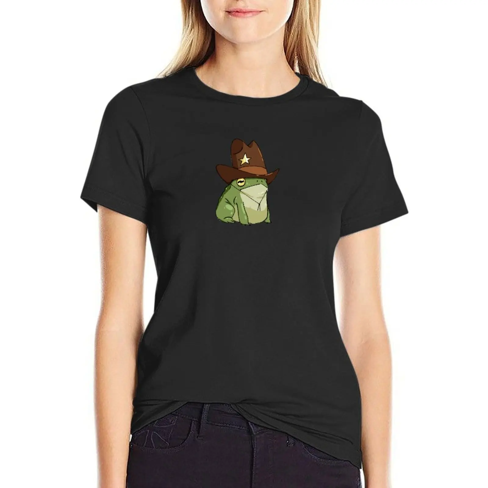 Cowboy Frog T-Shirt kawaii clothes funnys Female clothing Womens clothing