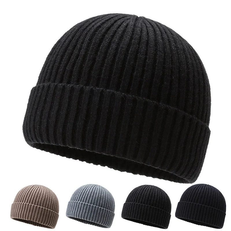 

Solid Color Curling Knitting Keep Warm Men Beanie Autumn Winter Foldable Cold Protection Women Knitted Hat Skull Cap