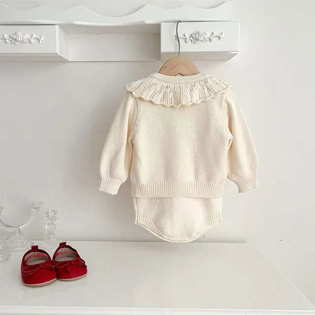Autumn Baby Knit Cardigan Children Sweaters Casual Wool Jumpsuits Set Long Sleeve Infant Clothing 2